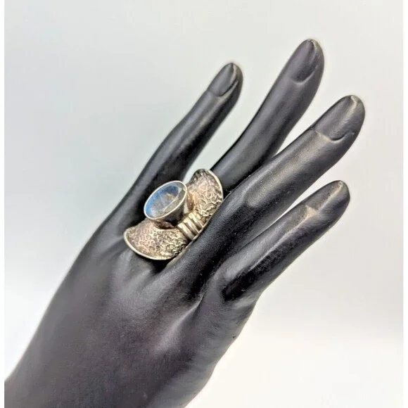 PTI India Sterling Silver 925 Labradorite Saddle Style Cocktail Ring Sz 7